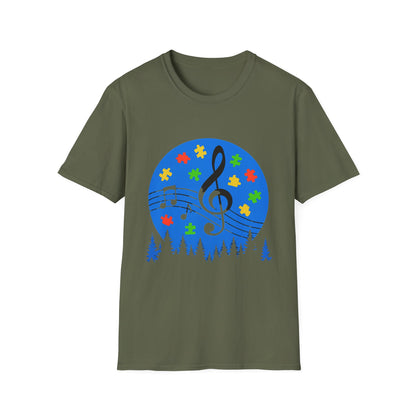 Autism Awareness Music T-Shirt – Puzzle Pieces & Musical Notes Tee