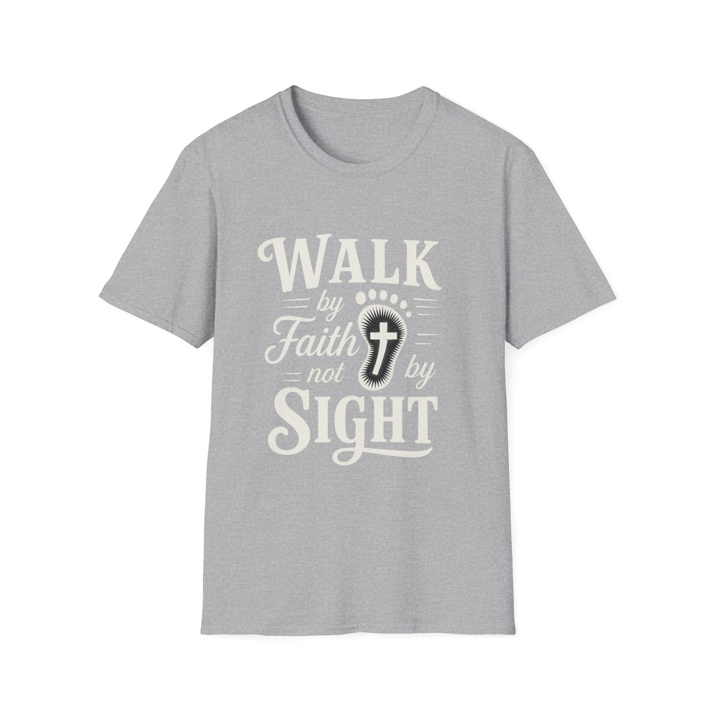 Walk by Faith T-Shirt – Inspirational Christian Shirt with Footprint & Cross Design