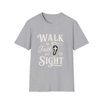 Walk by Faith T-Shirt – Inspirational Christian Shirt with Footprint & Cross Design