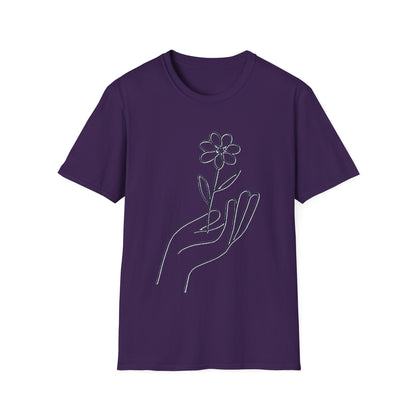 Gentle Care Flower Hand Line Art T-Shirt – Minimalist Kindness Tee  Alt title option: