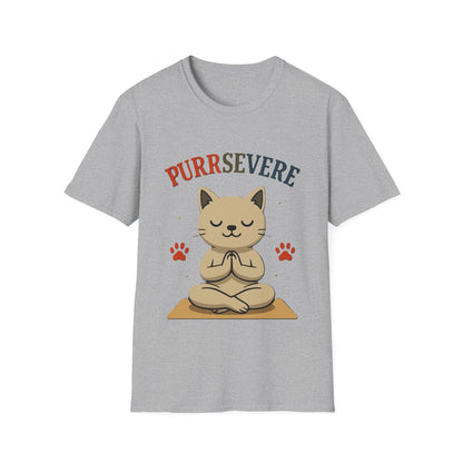 Purrsevere Cat Yoga T-Shirt – Funny Cat Pun Perseverance Tee