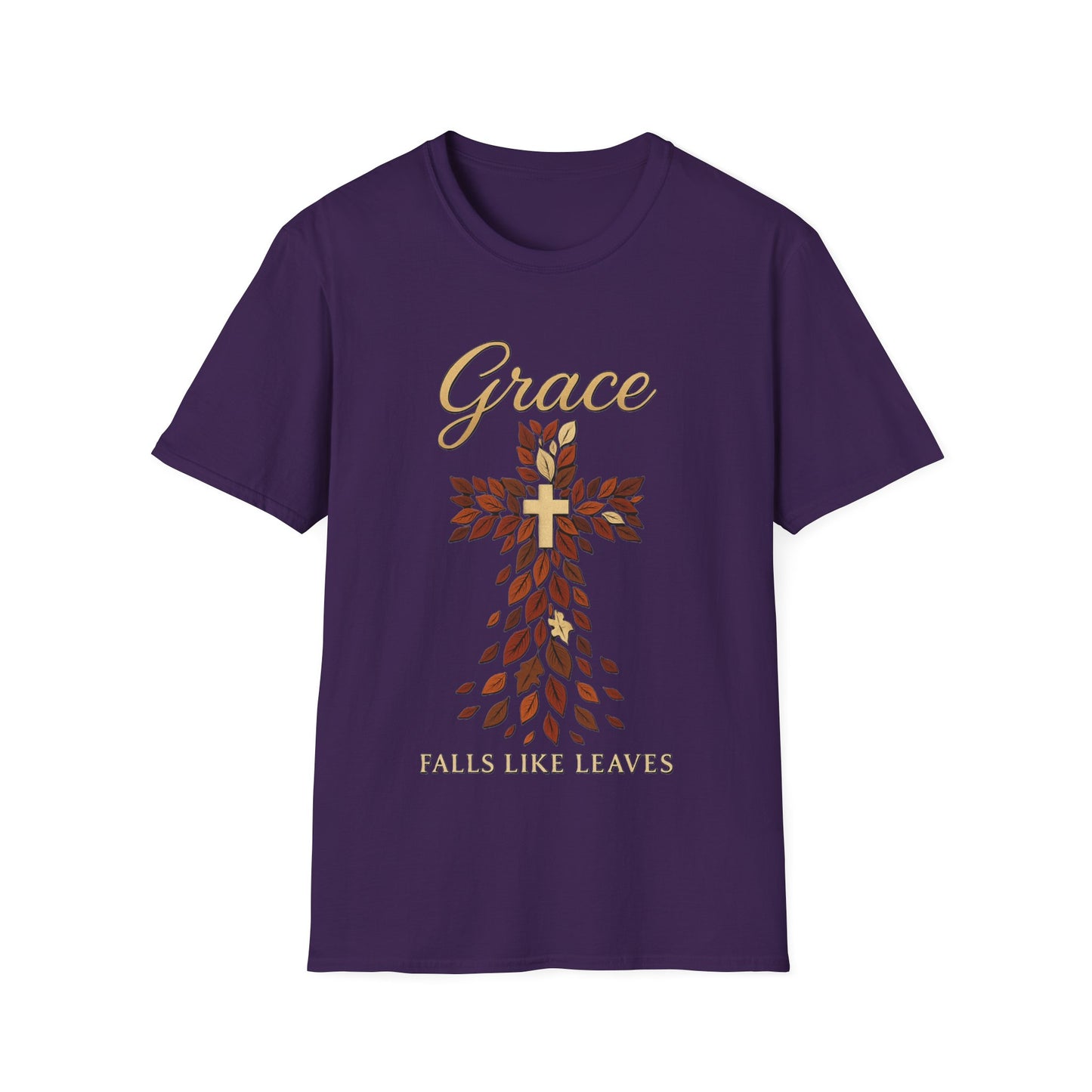 Grace Falls Like Leaves Christian Cross Shirt – Fall Faith T-Shirt