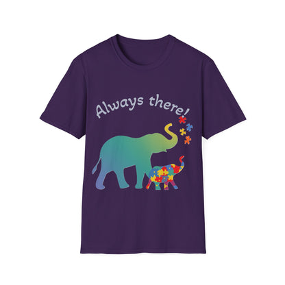 Always There Shirt – Supportive Elephant & Puzzle Pieces T-Shirt for Autism Awareness