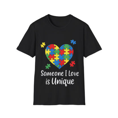 Autism Awareness T-Shirt – Someone I Love Is Unique Puzzle Heart Tee
