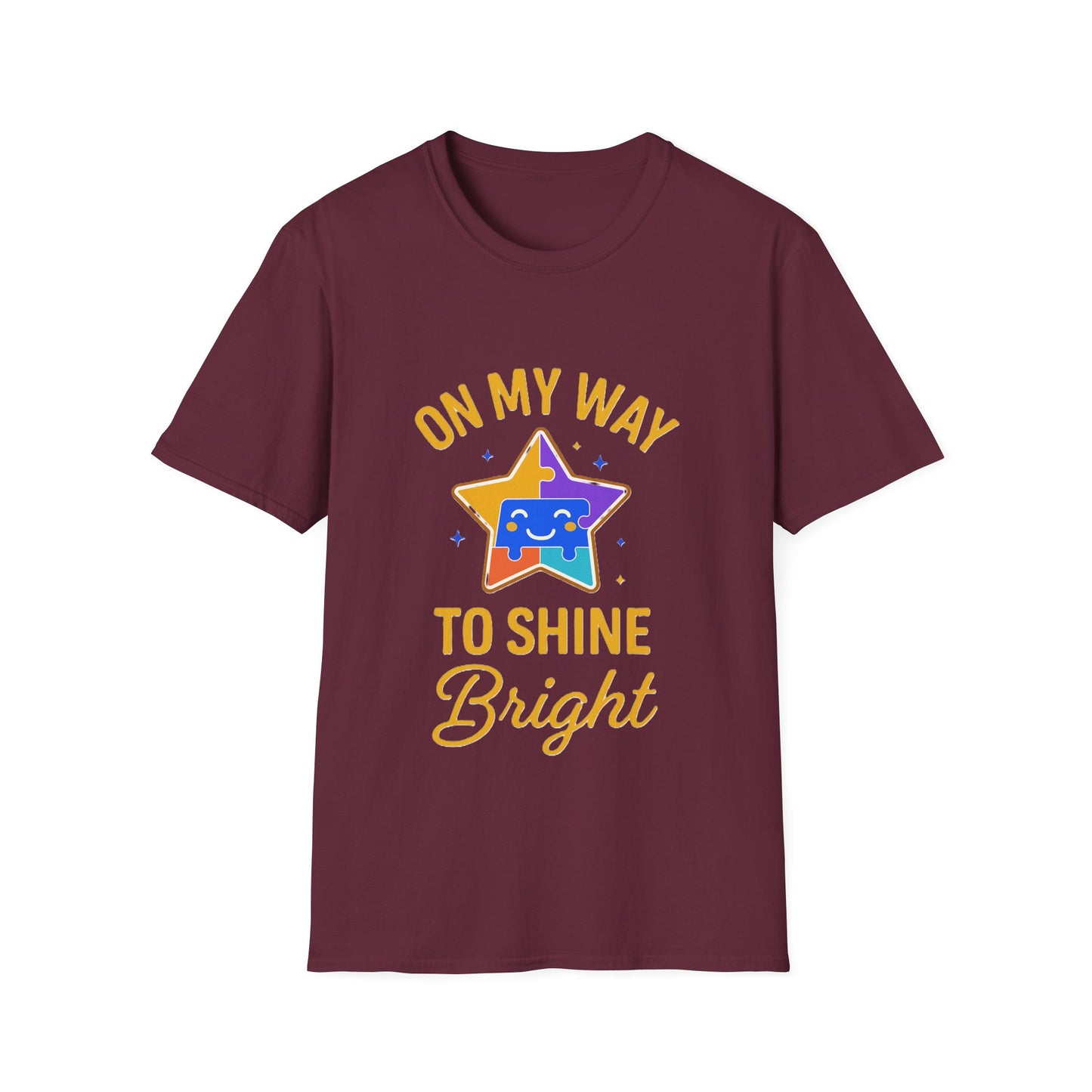 On My Way to Shine Bright Shirt – Autism Pride T-Shirt with Colorful Puzzle Star Design