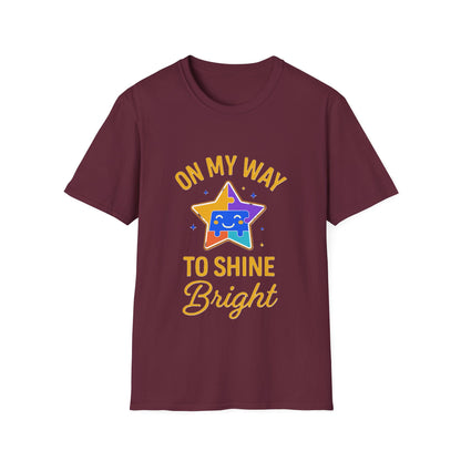 On My Way to Shine Bright Shirt – Autism Pride T-Shirt with Colorful Puzzle Star Design