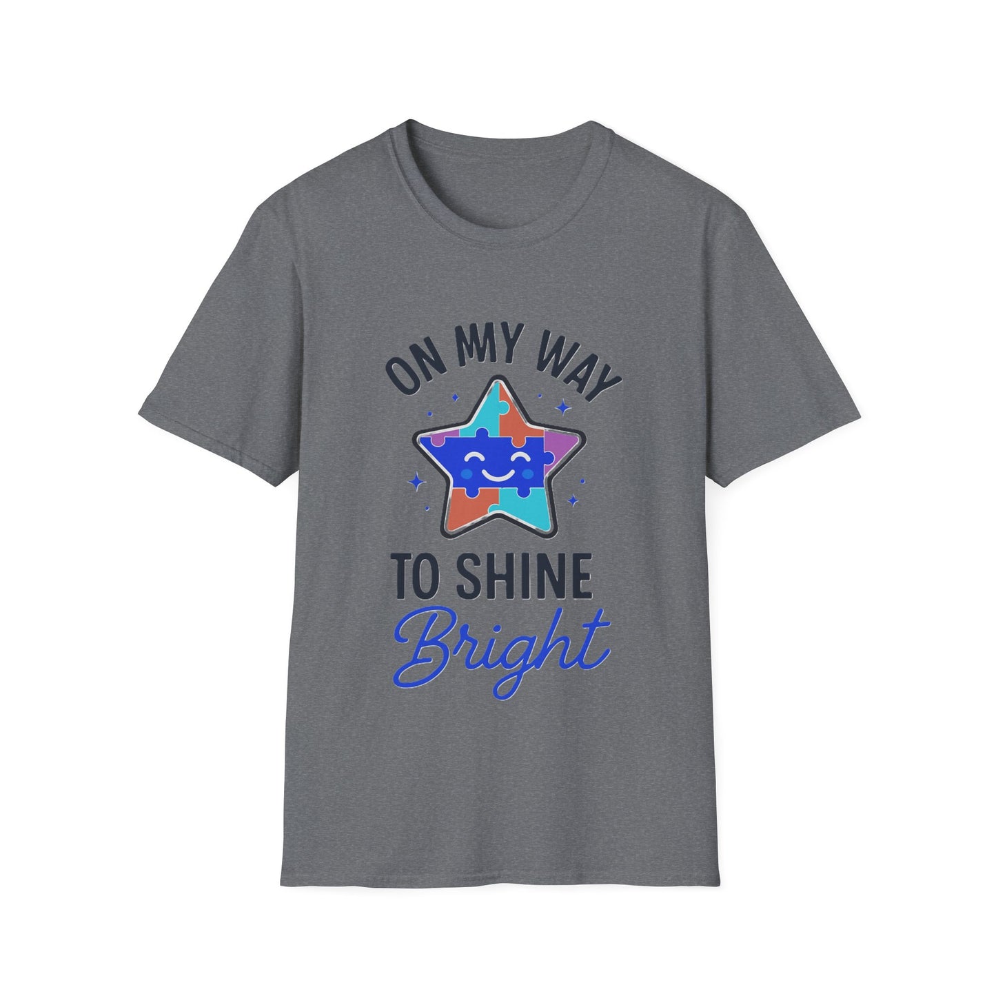 On My Way to Shine Bright Shirt – Autism Pride T-Shirt with Colorful Puzzle Star Design