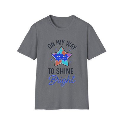 On My Way to Shine Bright Shirt – Autism Pride T-Shirt with Colorful Puzzle Star Design