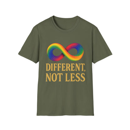 Different, Not Less Shirt – Rainbow Infinity Symbol T-Shirt for Autism Advocacy & Inclusion