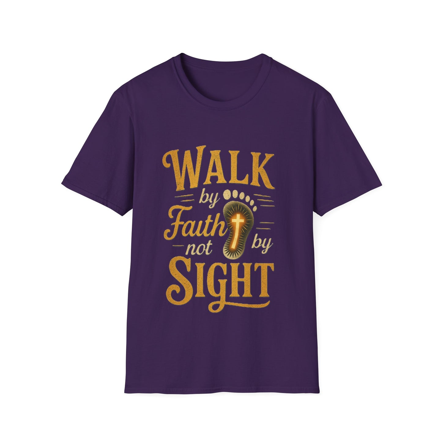 Walk by Faith T-Shirt – Inspirational Christian Shirt with Footprint & Cross Design