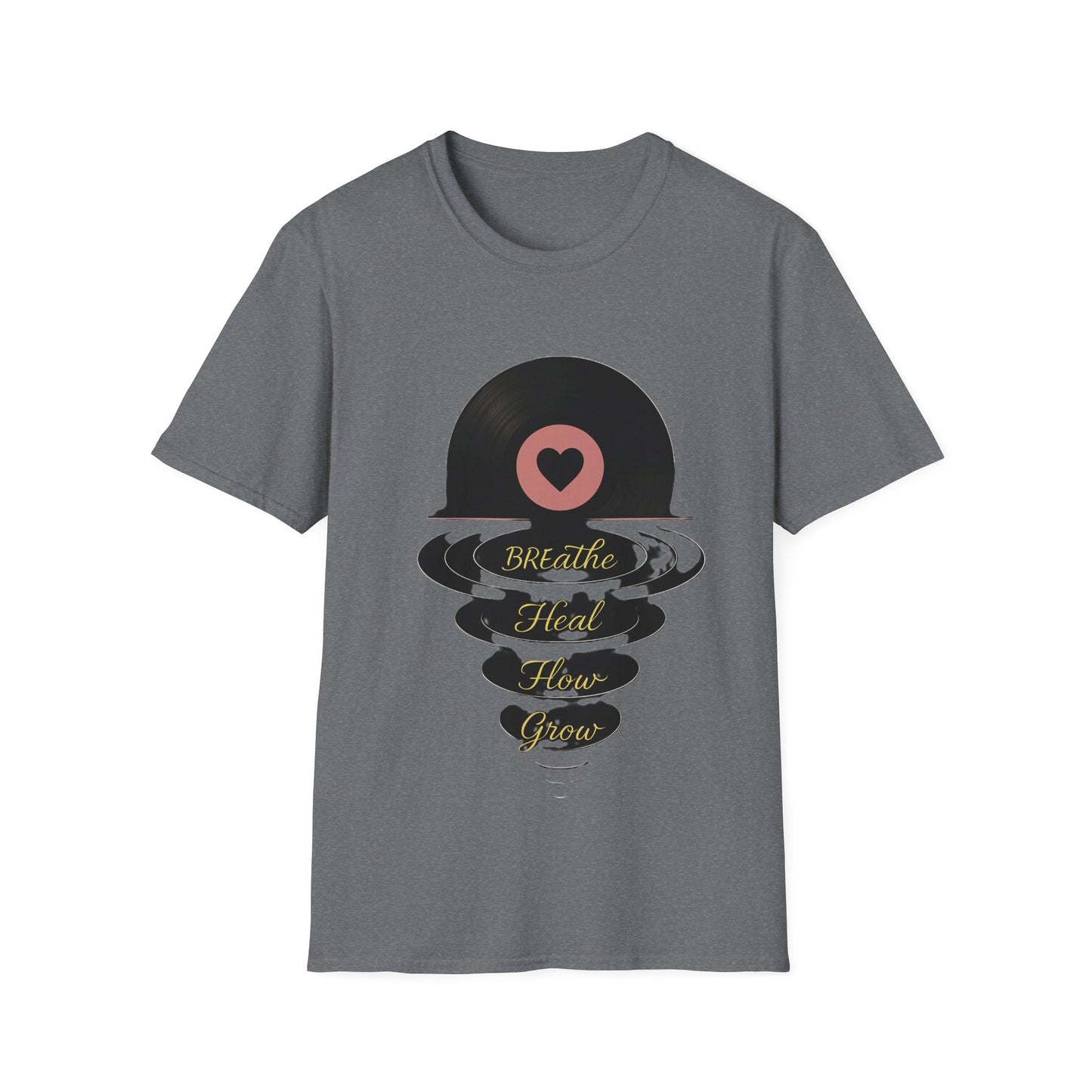Breathe, Heal, How, Glow Shirt – Vinyl Record Design for Music and Healing Lovers
