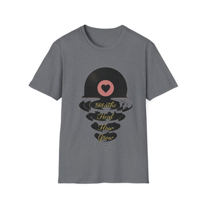 Breathe, Heal, How, Glow Shirt – Vinyl Record Design for Music and Healing Lovers