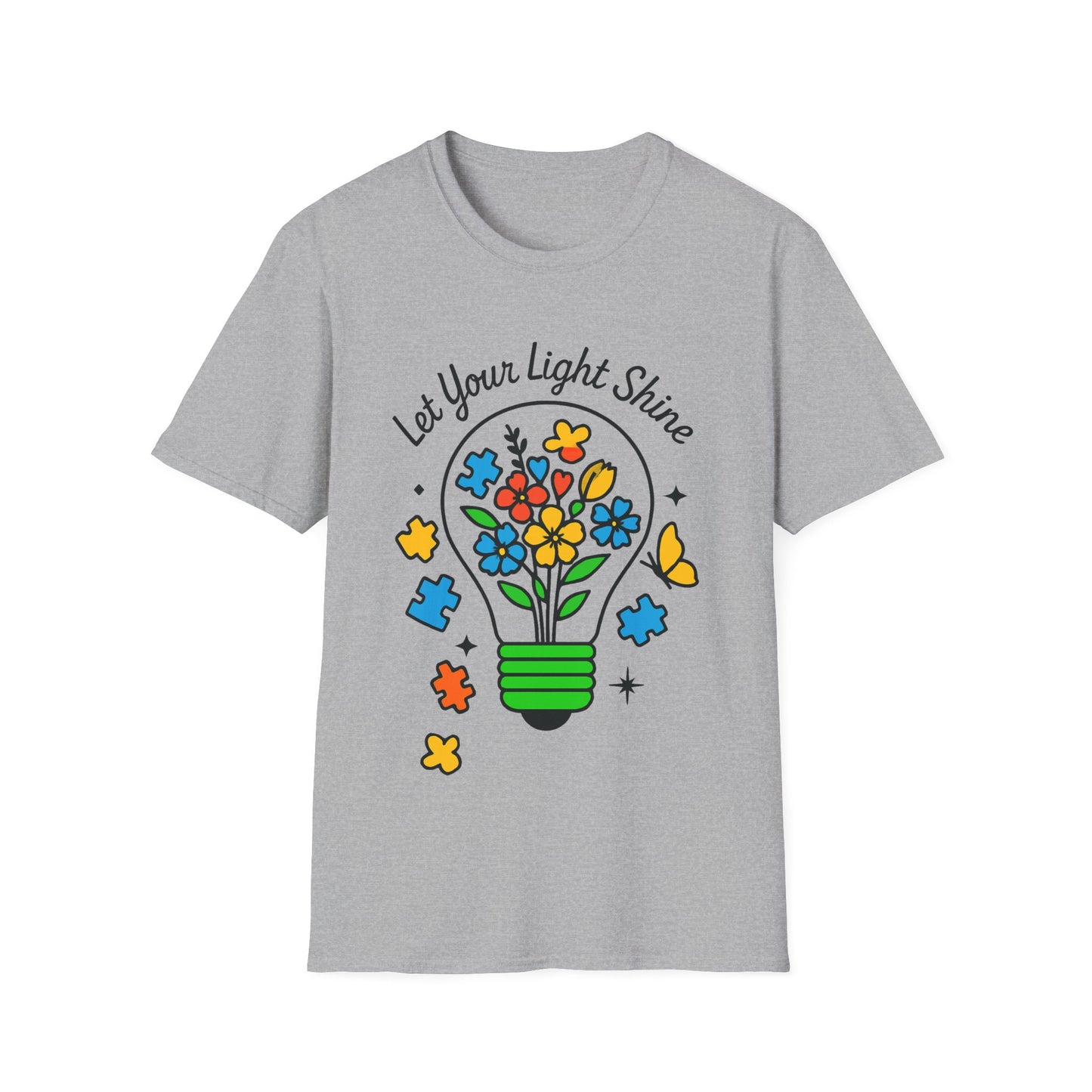 Let Your Light Shine Autism Acceptance T-Shirt – Inspirational Neurodiversity Tee