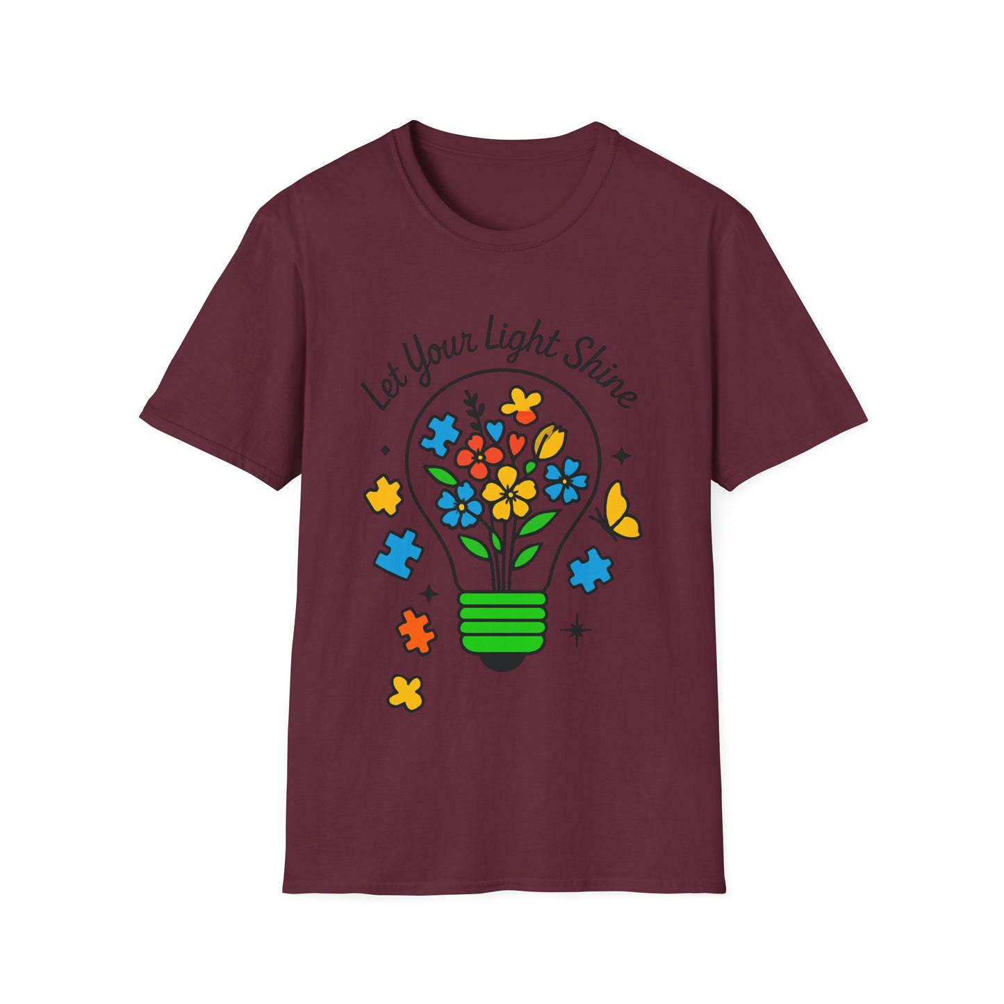 Let Your Light Shine Autism Acceptance T-Shirt – Inspirational Neurodiversity Tee