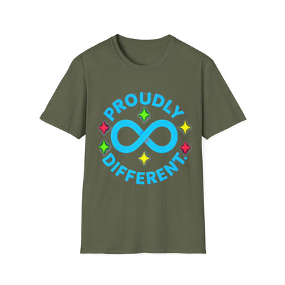 Proudly Different T-Shirt – Colorful Infinity Design for Empowerment