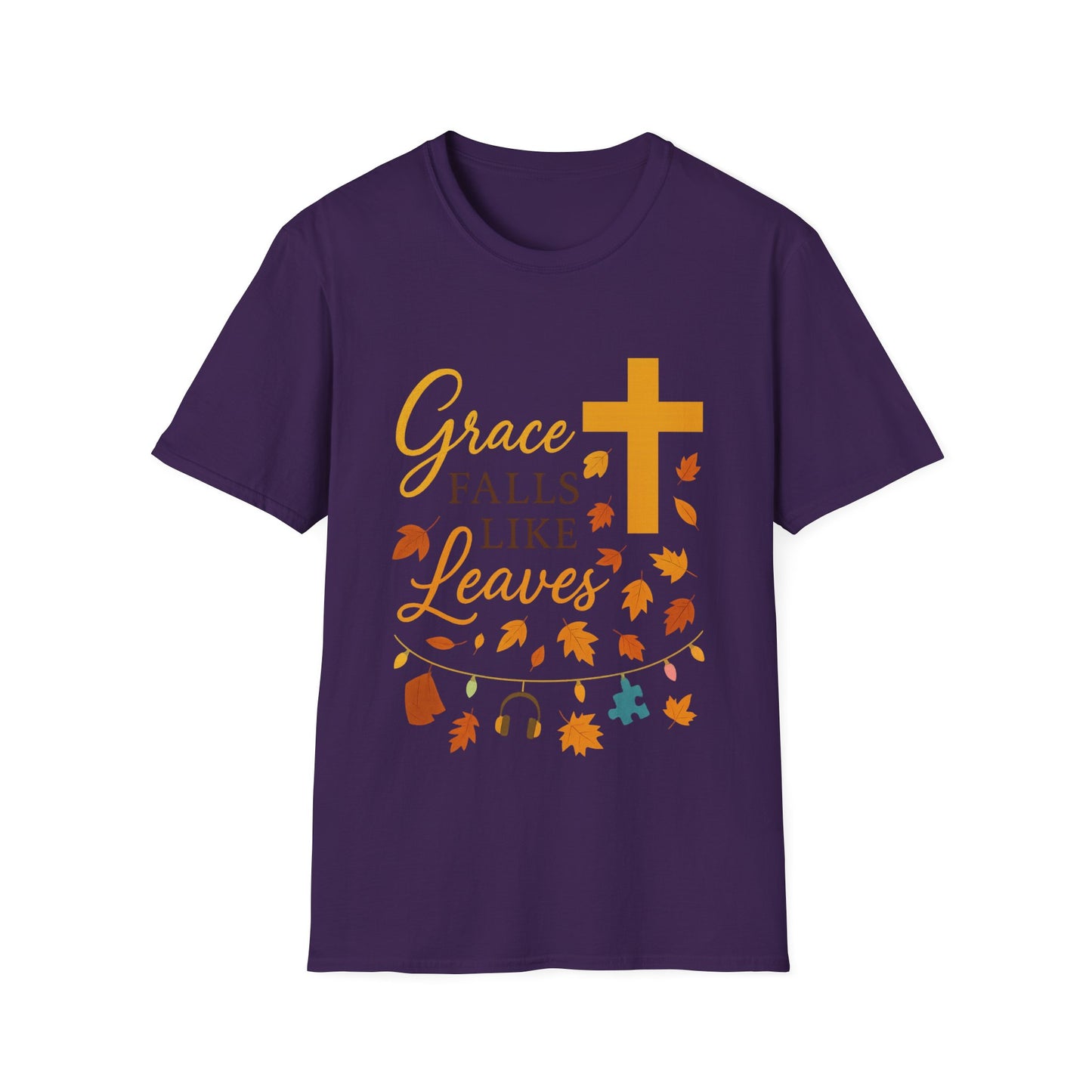 Grace Falls Like Leaves Christian Shirt – Fall Faith Cross T-Shirt