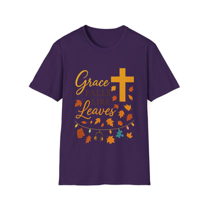 Grace Falls Like Leaves Christian Shirt – Fall Faith Cross T-Shirt