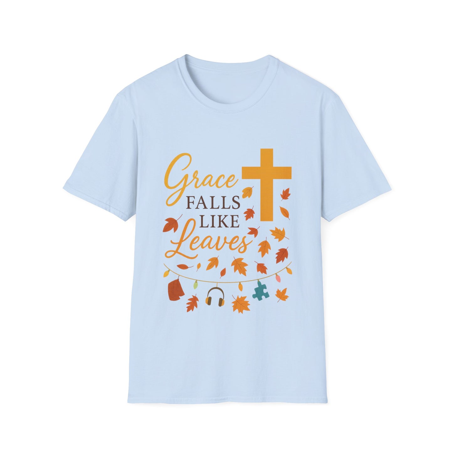 Grace Falls Like Leaves Christian Shirt – Fall Faith Cross T-Shirt