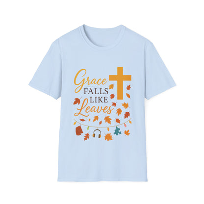 Grace Falls Like Leaves Christian Shirt – Fall Faith Cross T-Shirt