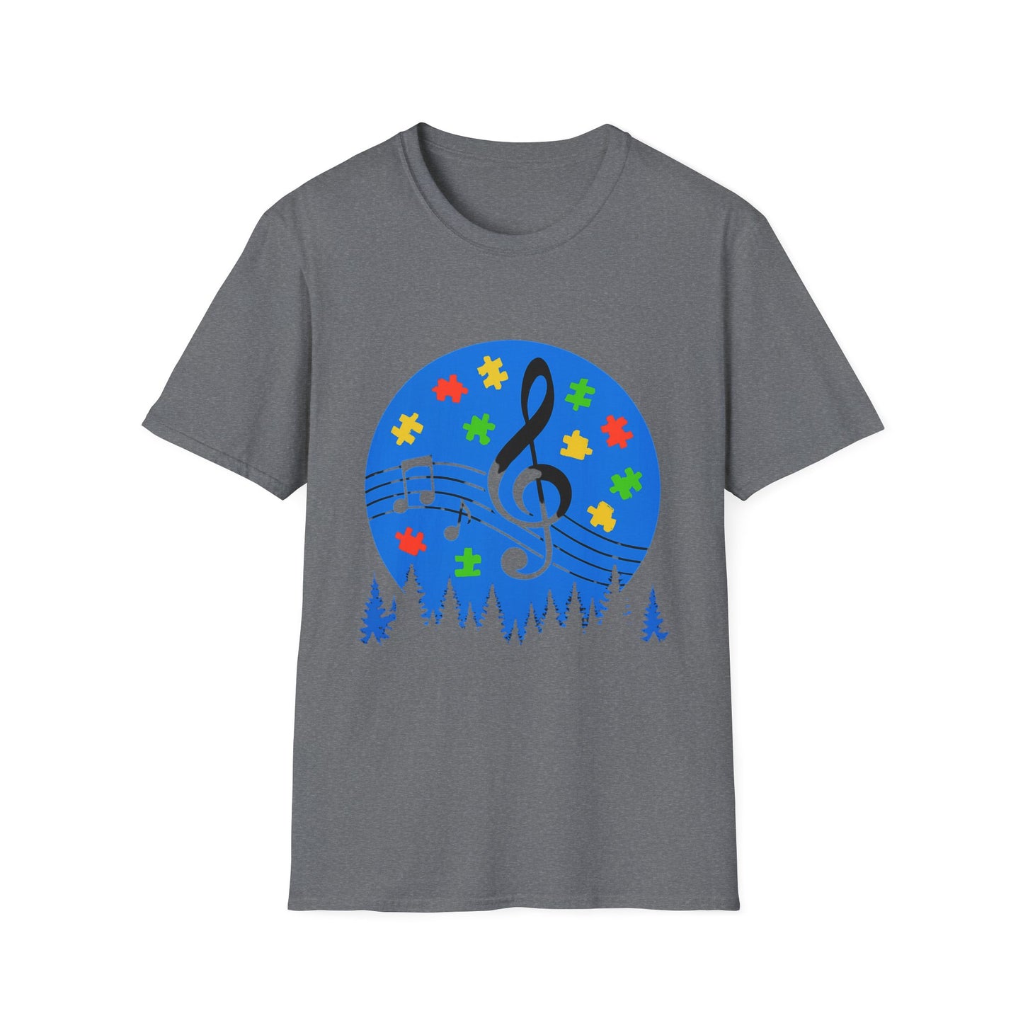 Autism Awareness Music T-Shirt – Puzzle Pieces & Musical Notes Tee