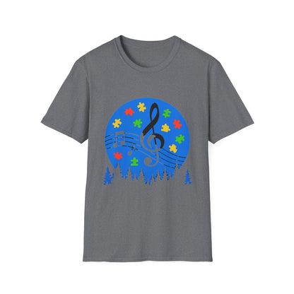 Autism Awareness Music T-Shirt – Puzzle Pieces & Musical Notes Tee