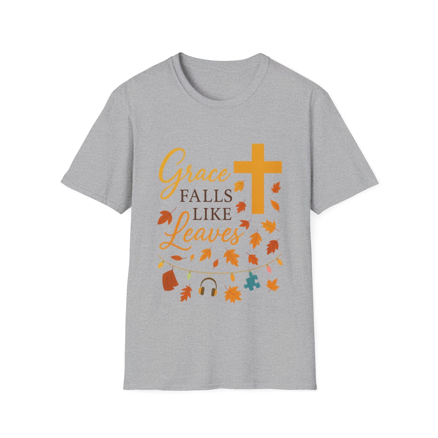 Grace Falls Like Leaves Christian Shirt – Fall Faith Cross T-Shirt
