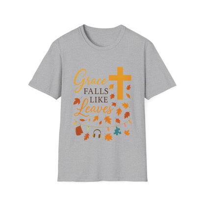 Grace Falls Like Leaves Christian Shirt – Fall Faith Cross T-Shirt