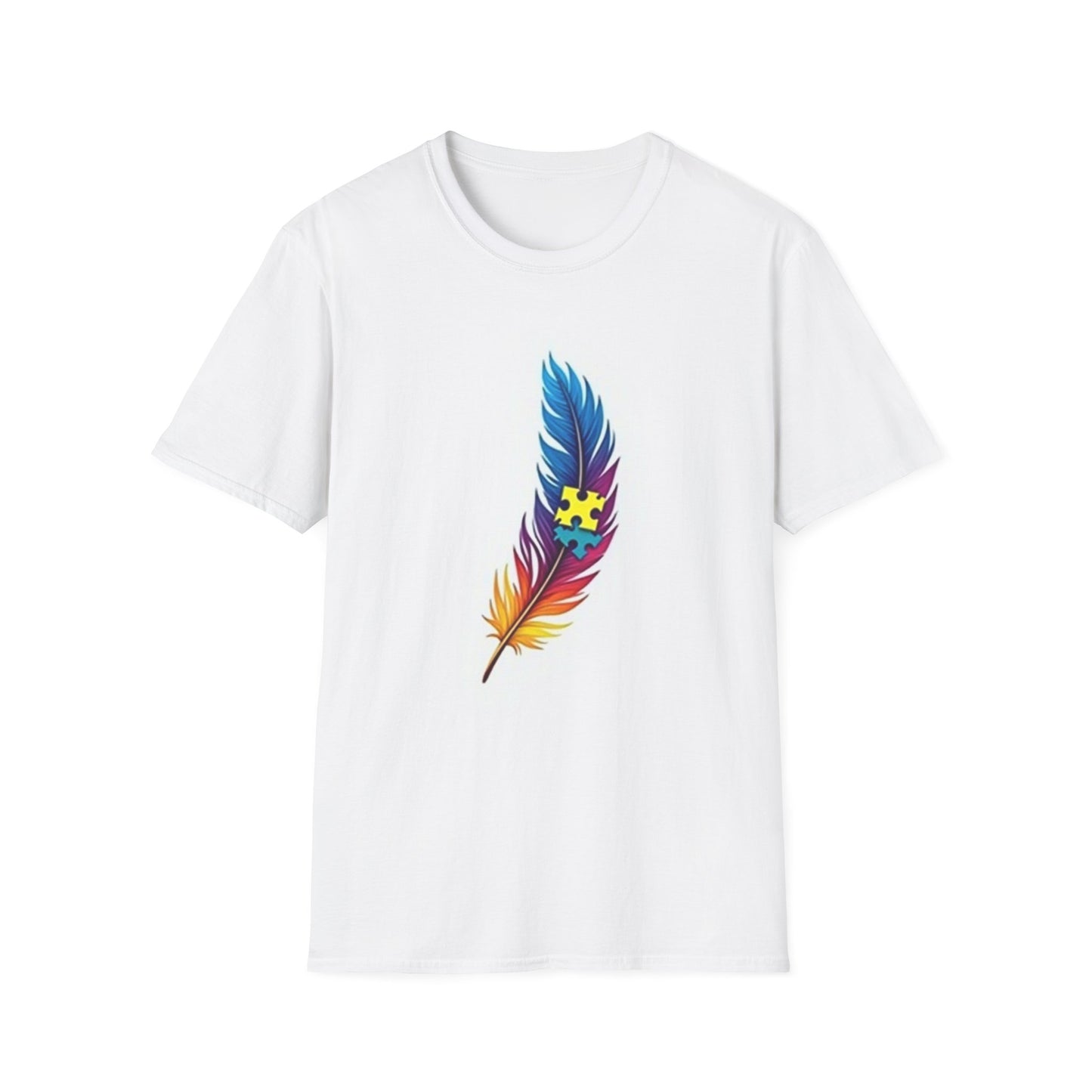 Autism Awareness Feather T-Shirt – Colorful Neurodiversity Puzzle Piece Tee