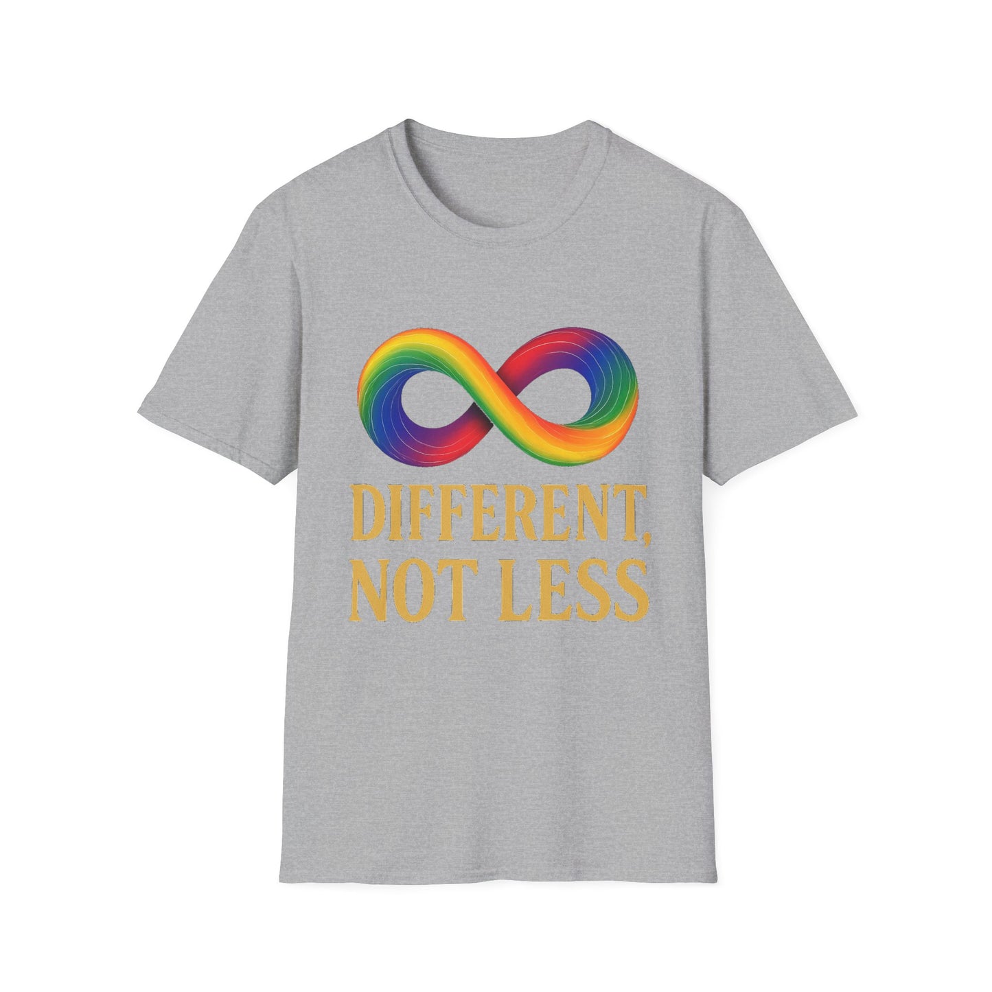 Different, Not Less Shirt – Rainbow Infinity Symbol T-Shirt for Autism Advocacy & Inclusion