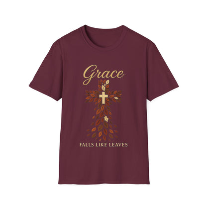 Grace Falls Like Leaves Christian Cross Shirt – Fall Faith T-Shirt