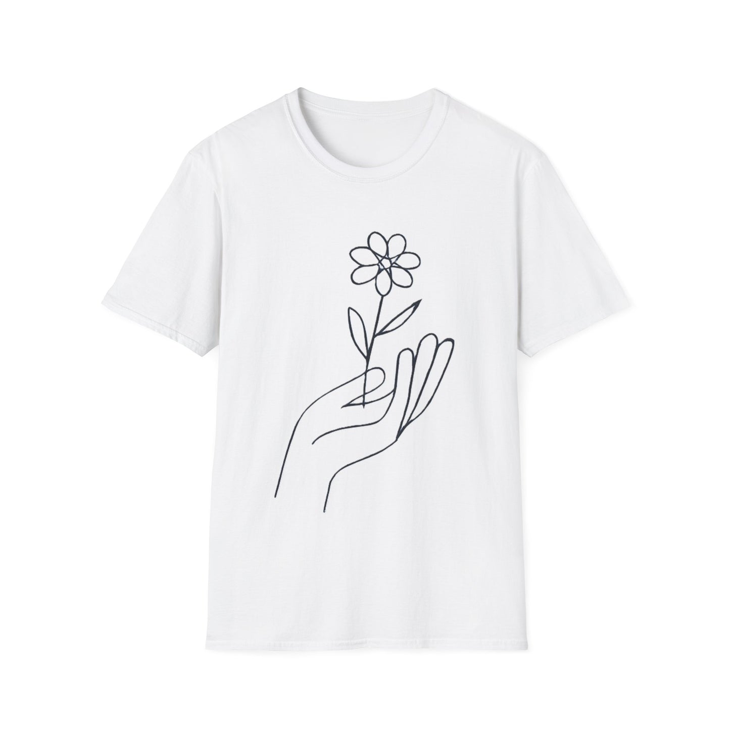 Gentle Care Flower Hand Line Art T-Shirt – Minimalist Kindness Tee  Alt title option: