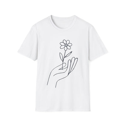 Gentle Care Flower Hand Line Art T-Shirt – Minimalist Kindness Tee  Alt title option: