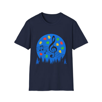 Autism Awareness Music T-Shirt – Puzzle Pieces & Musical Notes Tee