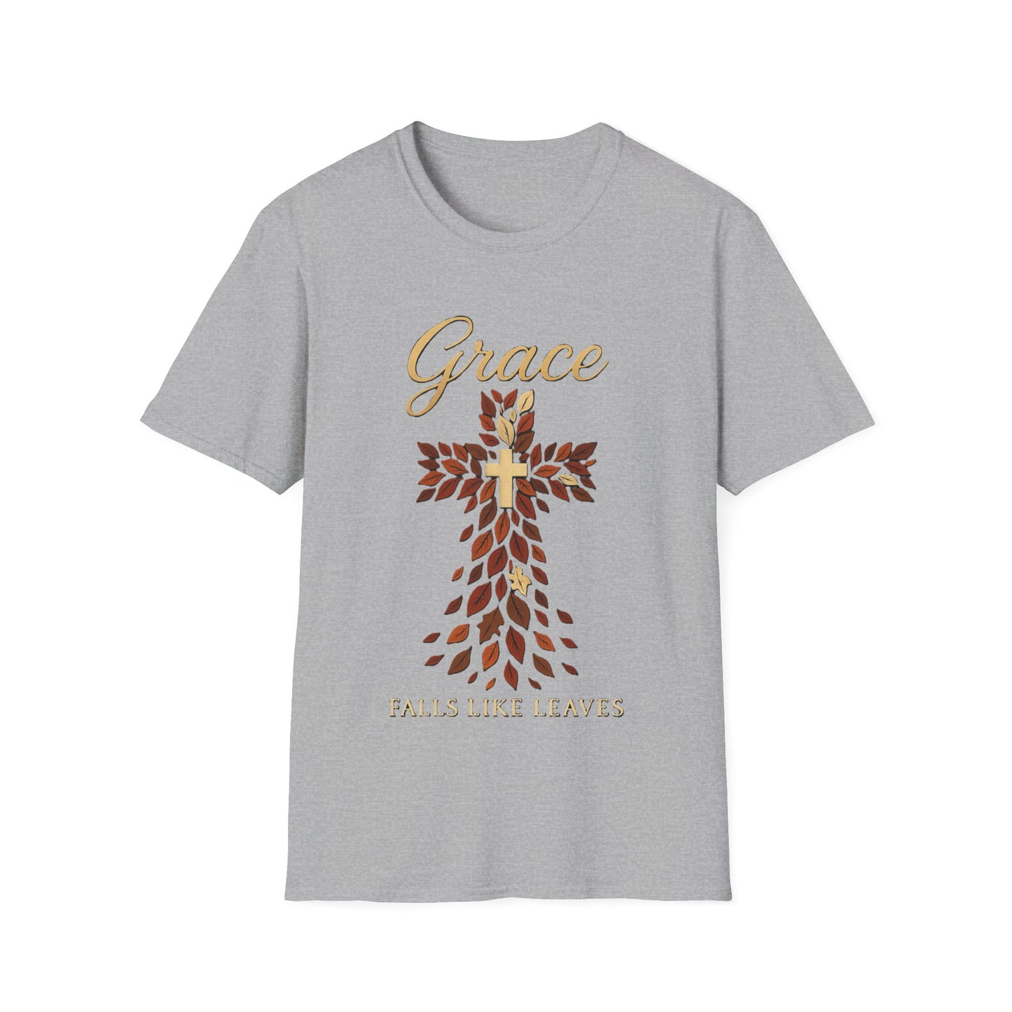 Grace Falls Like Leaves Christian Cross Shirt – Fall Faith T-Shirt