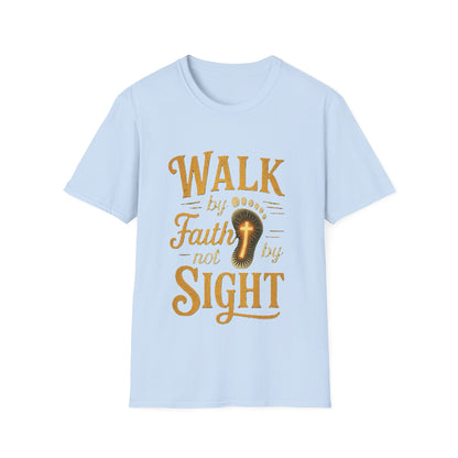 Walk by Faith T-Shirt – Inspirational Christian Shirt with Footprint & Cross Design