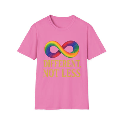 Different, Not Less Shirt – Rainbow Infinity Symbol T-Shirt for Autism Advocacy & Inclusion