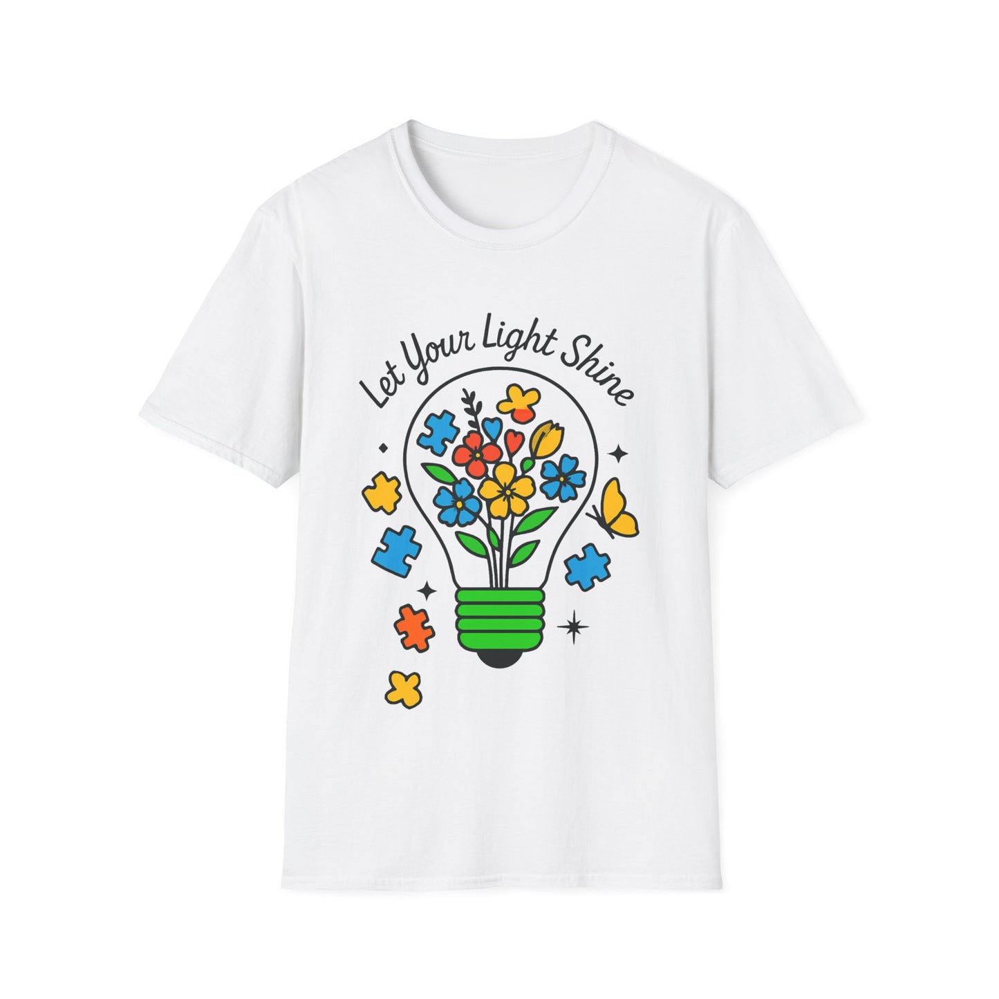 Let Your Light Shine Autism Acceptance T-Shirt – Inspirational Neurodiversity Tee