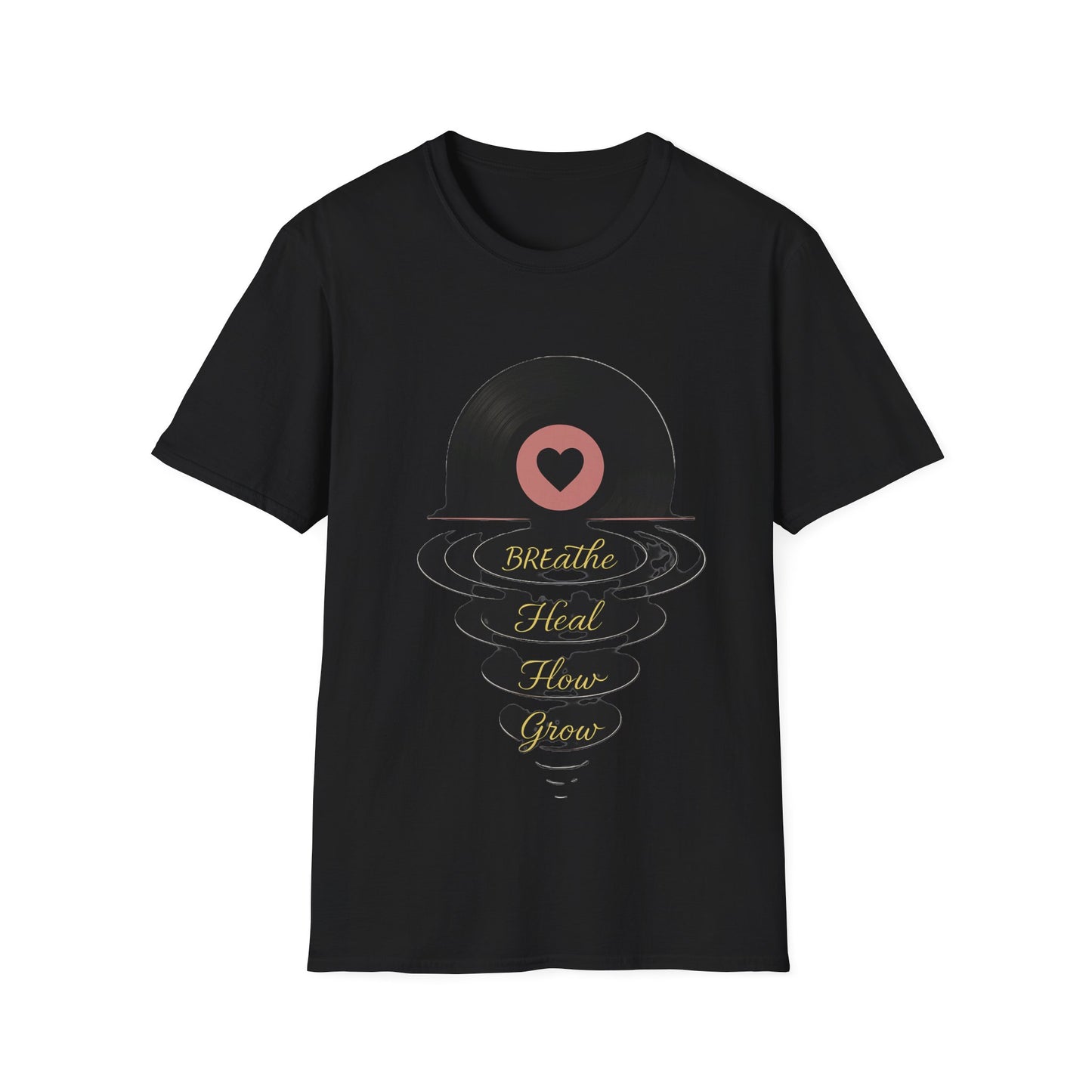 Breathe, Heal, How, Glow Shirt – Vinyl Record Design for Music and Healing Lovers
