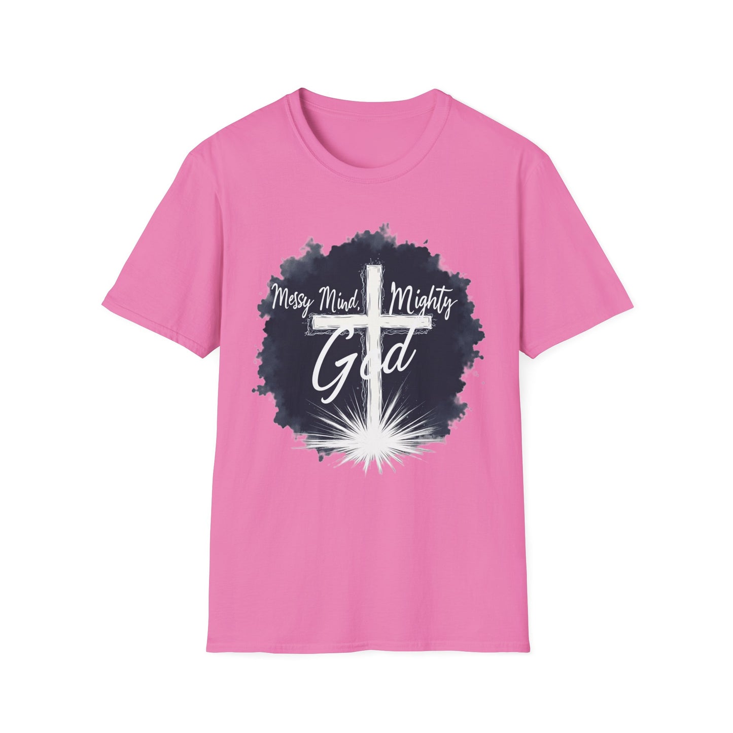 Messy Mind, Mighty God Shirt – Christian Faith T-Shirt with Cross & Empowering Message