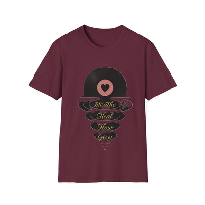 Breathe, Heal, How, Glow Shirt – Vinyl Record Design for Music and Healing Lovers