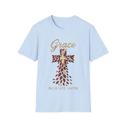 Grace Falls Like Leaves Christian Cross Shirt – Fall Faith T-Shirt