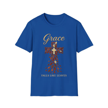 Grace Falls Like Leaves Christian Cross Shirt – Fall Faith T-Shirt