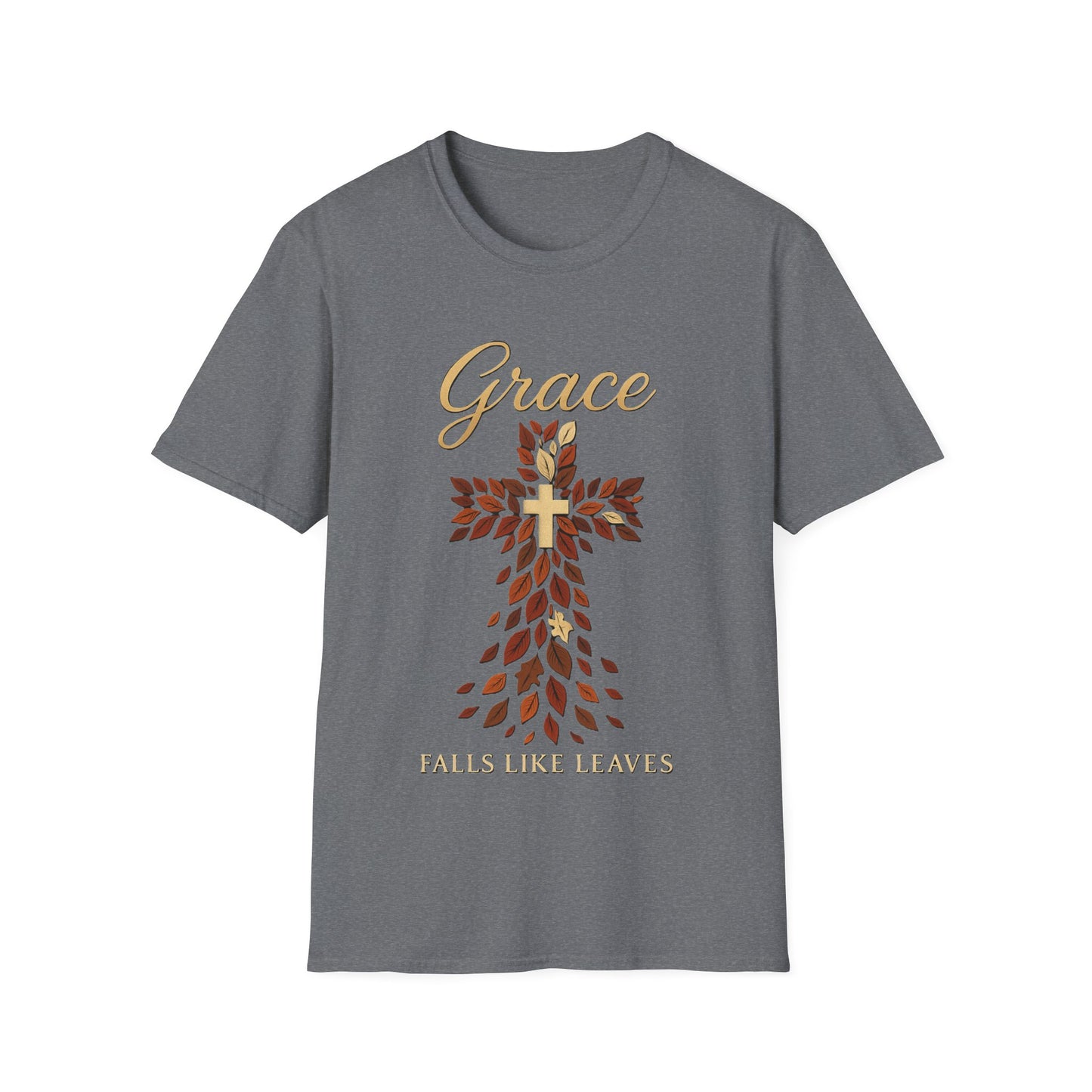 Grace Falls Like Leaves Christian Cross Shirt – Fall Faith T-Shirt