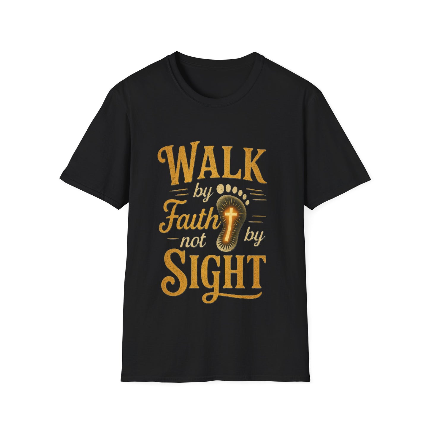 Walk by Faith T-Shirt – Inspirational Christian Shirt with Footprint & Cross Design