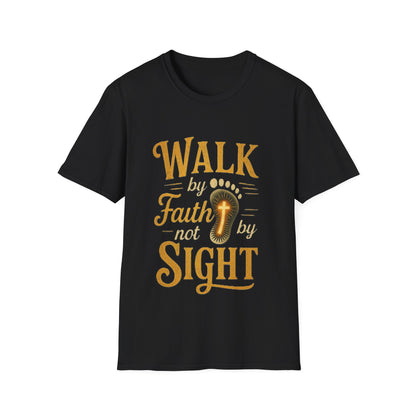 Walk by Faith T-Shirt – Inspirational Christian Shirt with Footprint & Cross Design