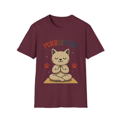 Purrsevere Cat Yoga T-Shirt – Funny Cat Pun Perseverance Tee