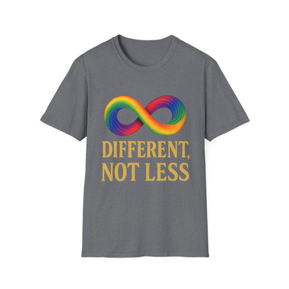 Different, Not Less Shirt – Rainbow Infinity Symbol T-Shirt for Autism Advocacy & Inclusion