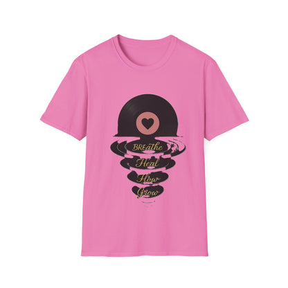 Breathe, Heal, How, Glow Shirt – Vinyl Record Design for Music and Healing Lovers