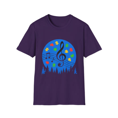 Autism Awareness Music T-Shirt – Puzzle Pieces & Musical Notes Tee