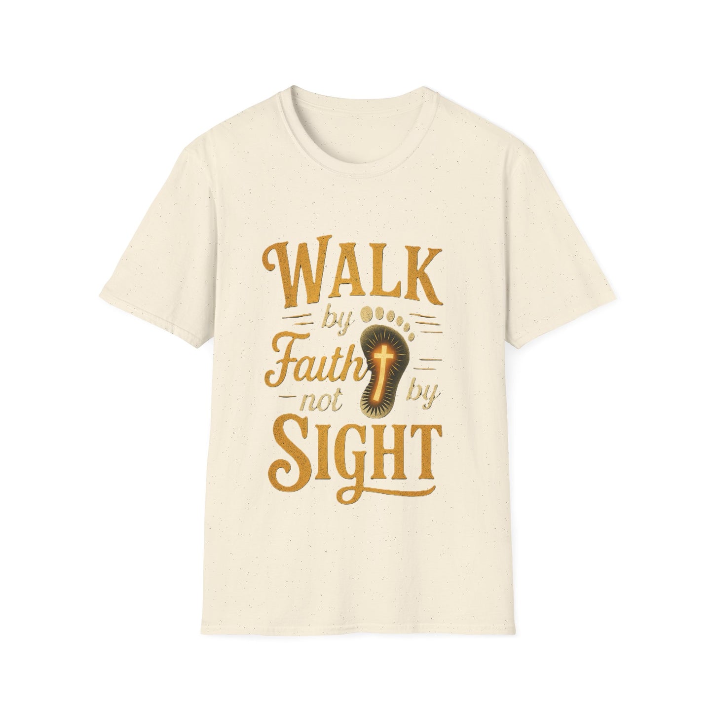 Walk by Faith T-Shirt – Inspirational Christian Shirt with Footprint & Cross Design